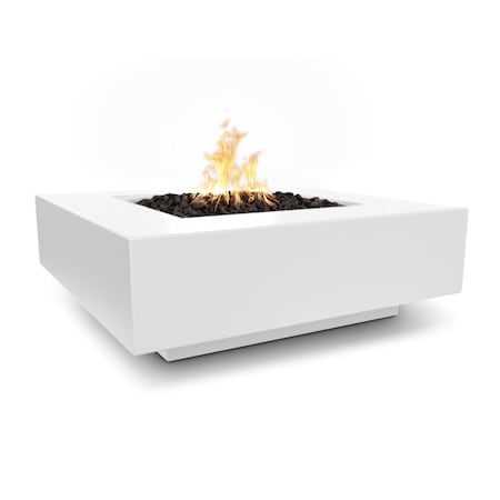 The Outdoor Plus 36 Square Cabo Fire Pit - GFRC Concrete - White - Spark Ignition with Flame Sense - Liquid Propane OPT-CBSQ36FSEN-LIM-LP